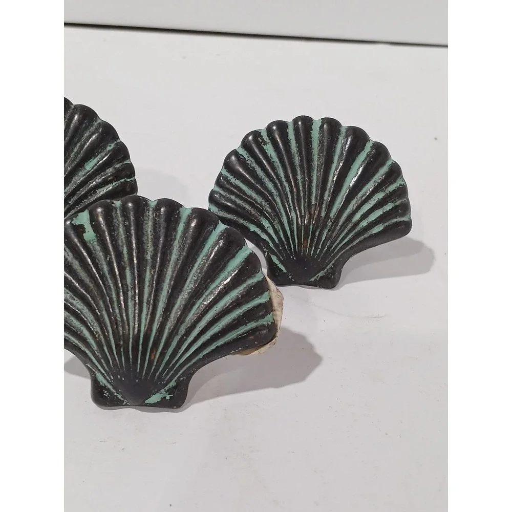6 Seashell‎  rustic iron knobs pulls drawer door handles cabinet craft